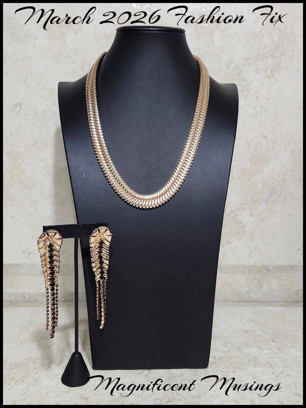 Rose Gold Layered Necklace & Earrings Set